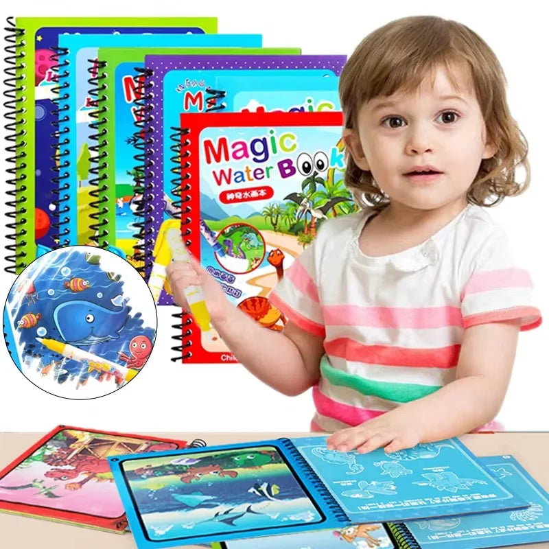 Reusable Water Drawing Book Cartoon Children Magic Book Graffiti Coloring Water Picture Book With Pen Learning Education Toy