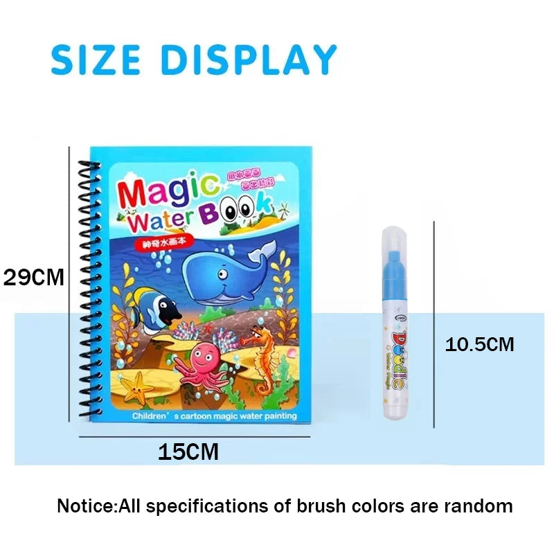 1pc Reusable Water Drawing Book Magic Water Book Mess-Free Magic Painting Pad with Refillable Water Pen Learning  Education Toy