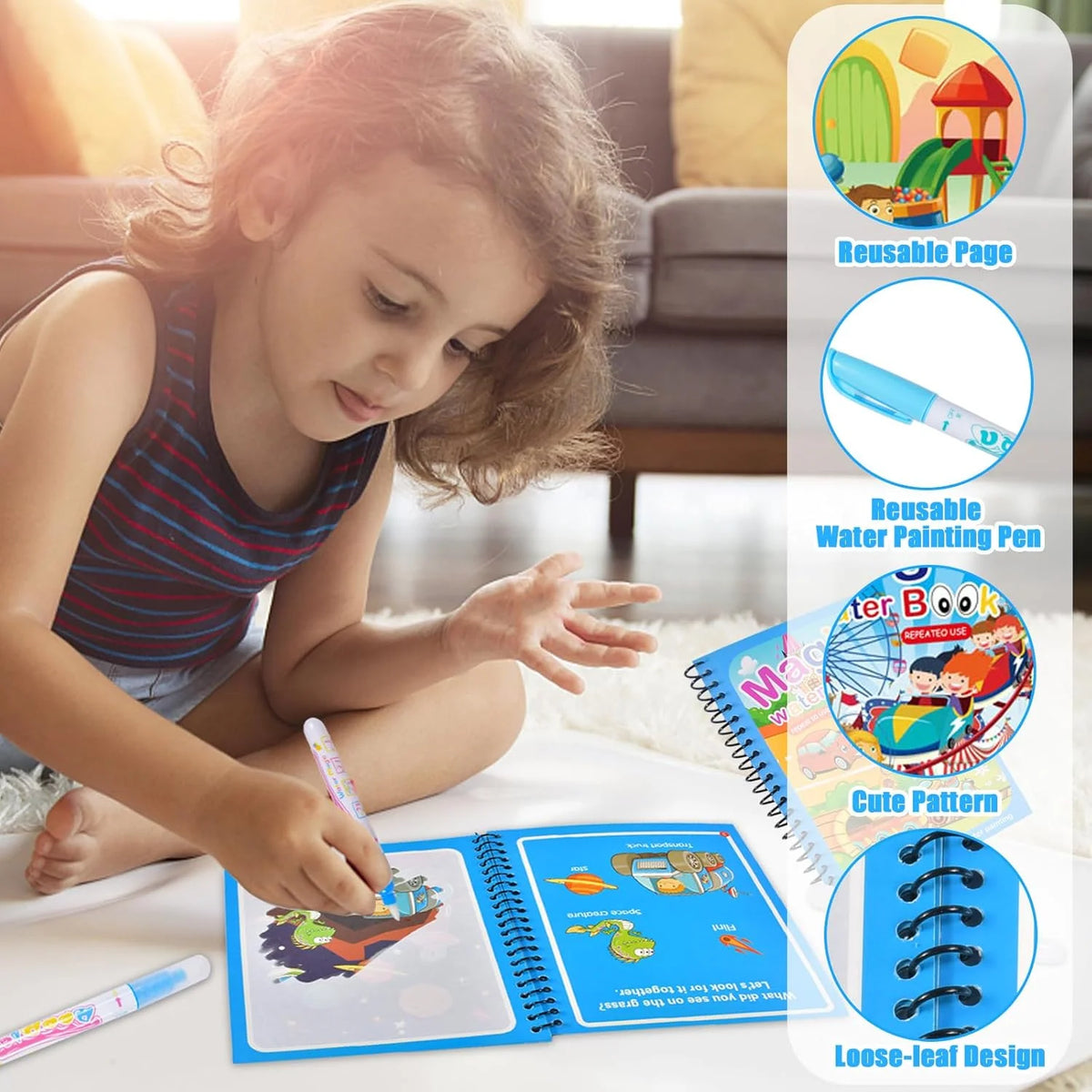 Reusable Water Drawing Book Cartoon Children Magic Book Graffiti Coloring Water Picture Book With Pen Learning Education Toy