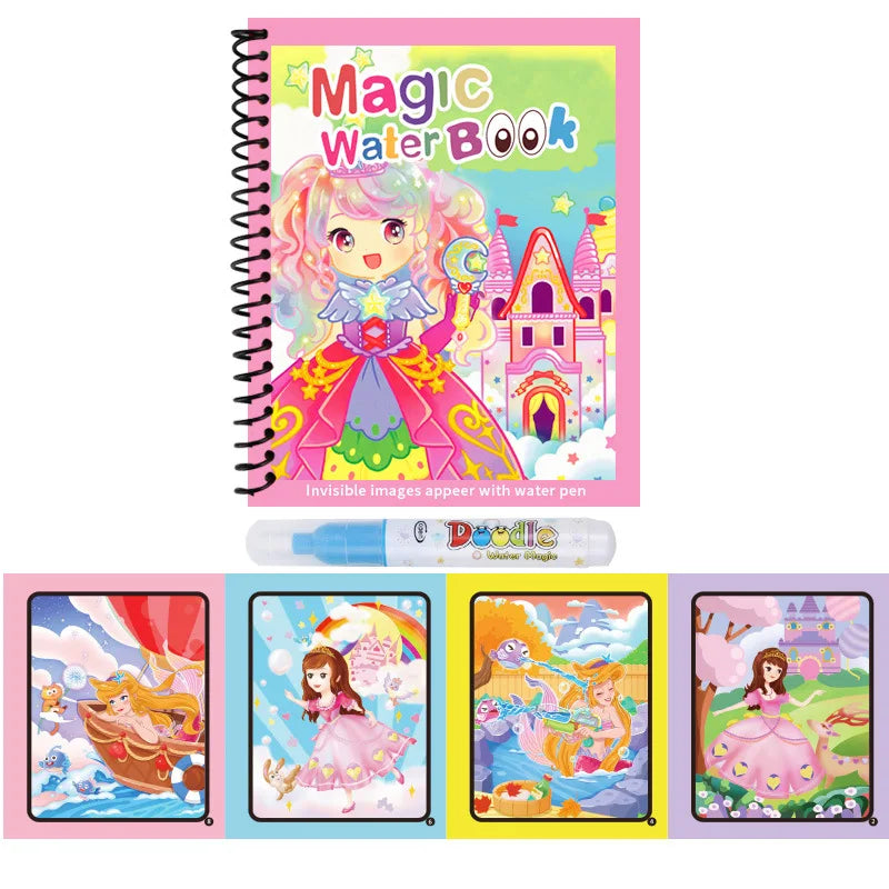 Reusable Water Drawing Book Cartoon Children Magic Book Graffiti Coloring Water Picture Book With Pen Learning Education Toy