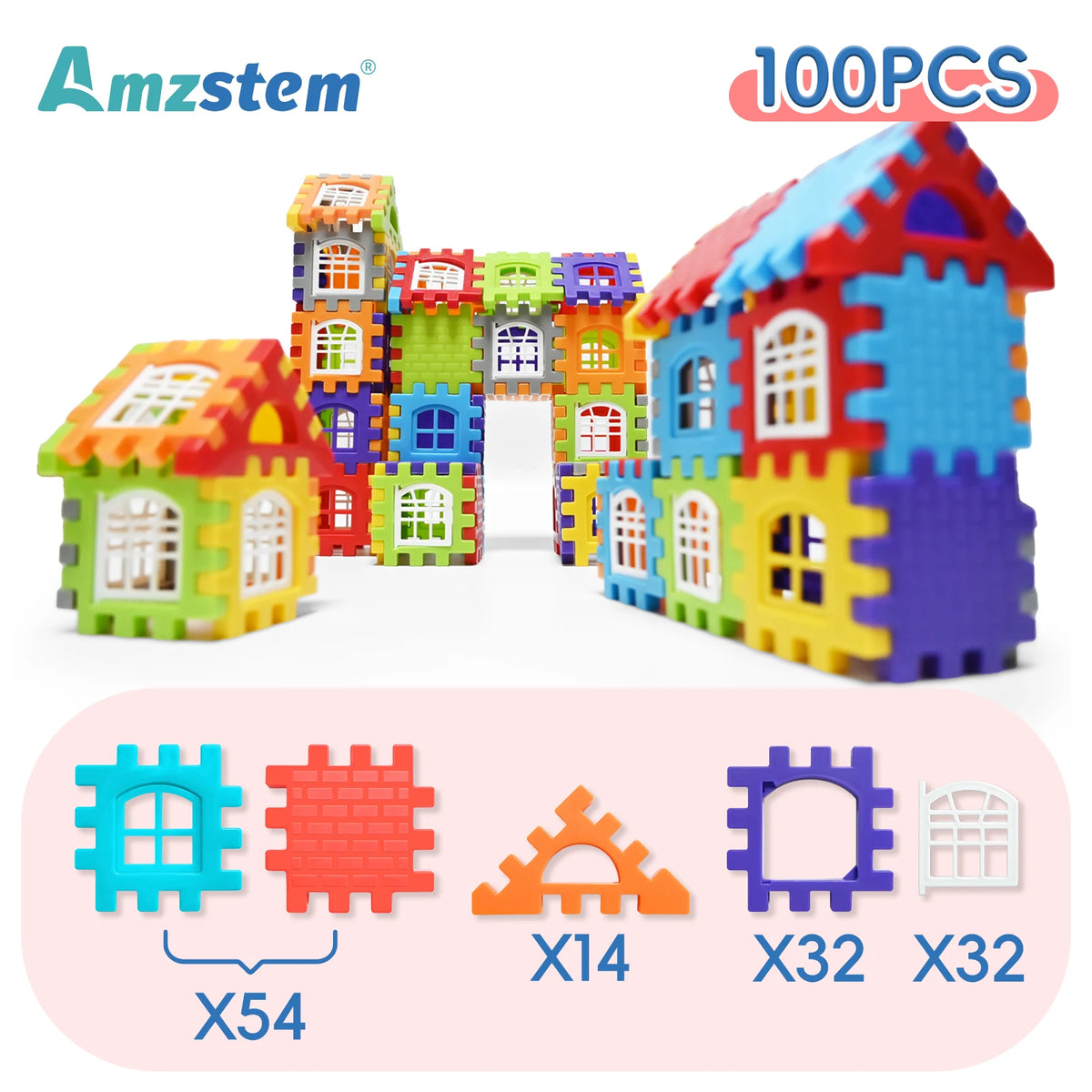 140-25PCS Large Scale House Building Blocks Simulation Window Design Construction Set Kindergarten Toys For Boys And Girls Gift