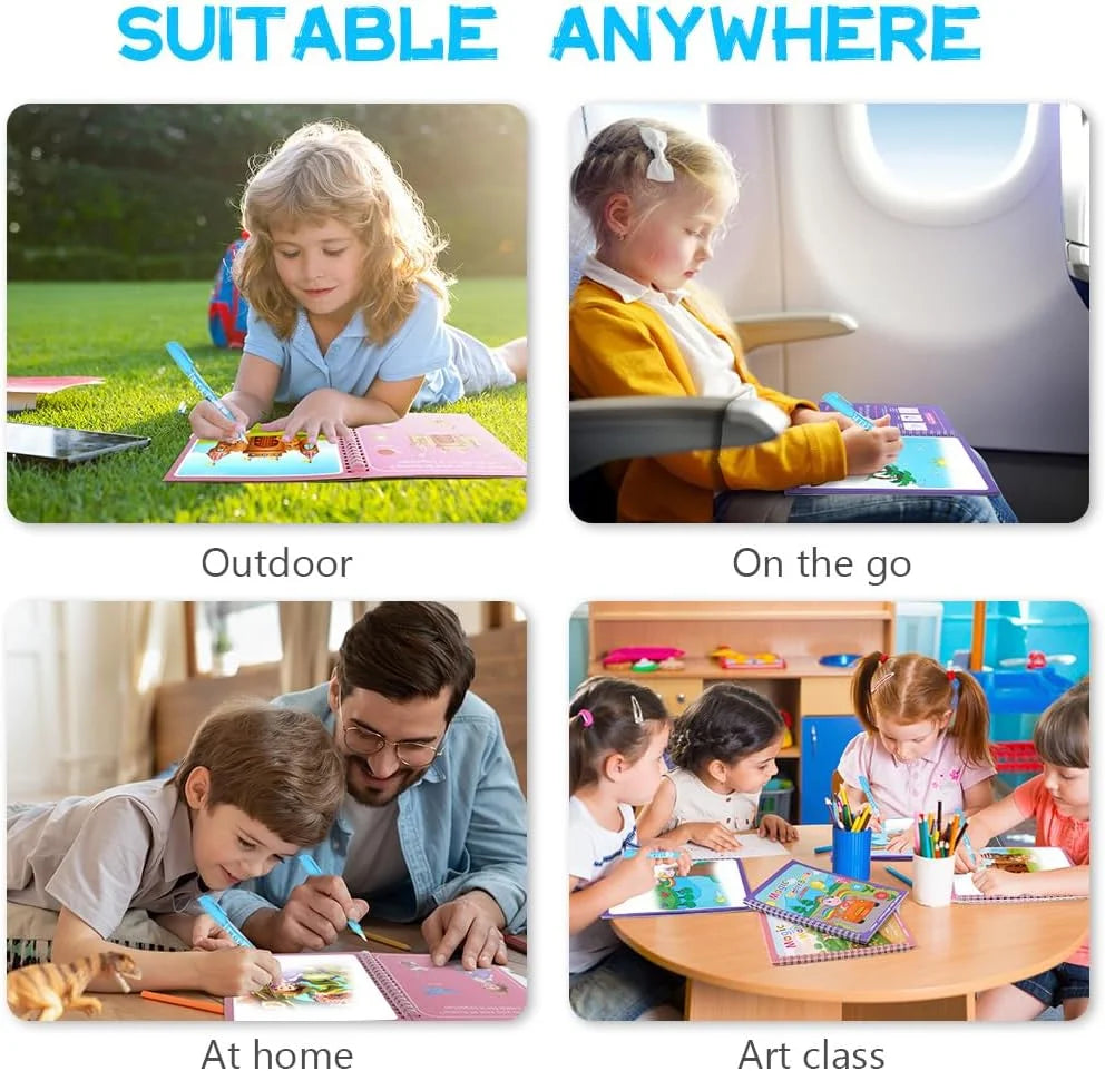 Reusable Water Drawing Book Cartoon Children Magic Book Graffiti Coloring Water Picture Book With Pen Learning Education Toy