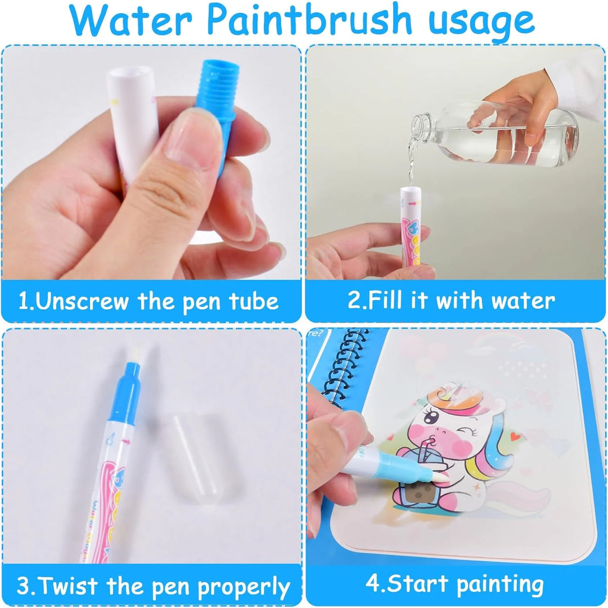 Reusable Water Drawing Book Cartoon Children Magic Book Graffiti Coloring Water Picture Book With Pen Learning Education Toy