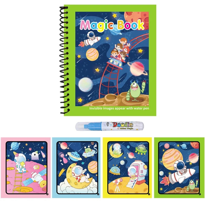 Reusable Water Drawing Book Cartoon Children Magic Book Graffiti Coloring Water Picture Book With Pen Learning Education Toy