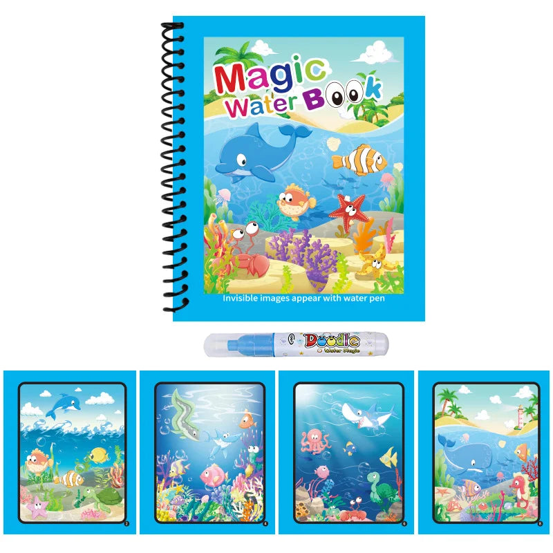 Reusable Water Drawing Book Cartoon Children Magic Book Graffiti Coloring Water Picture Book With Pen Learning Education Toy
