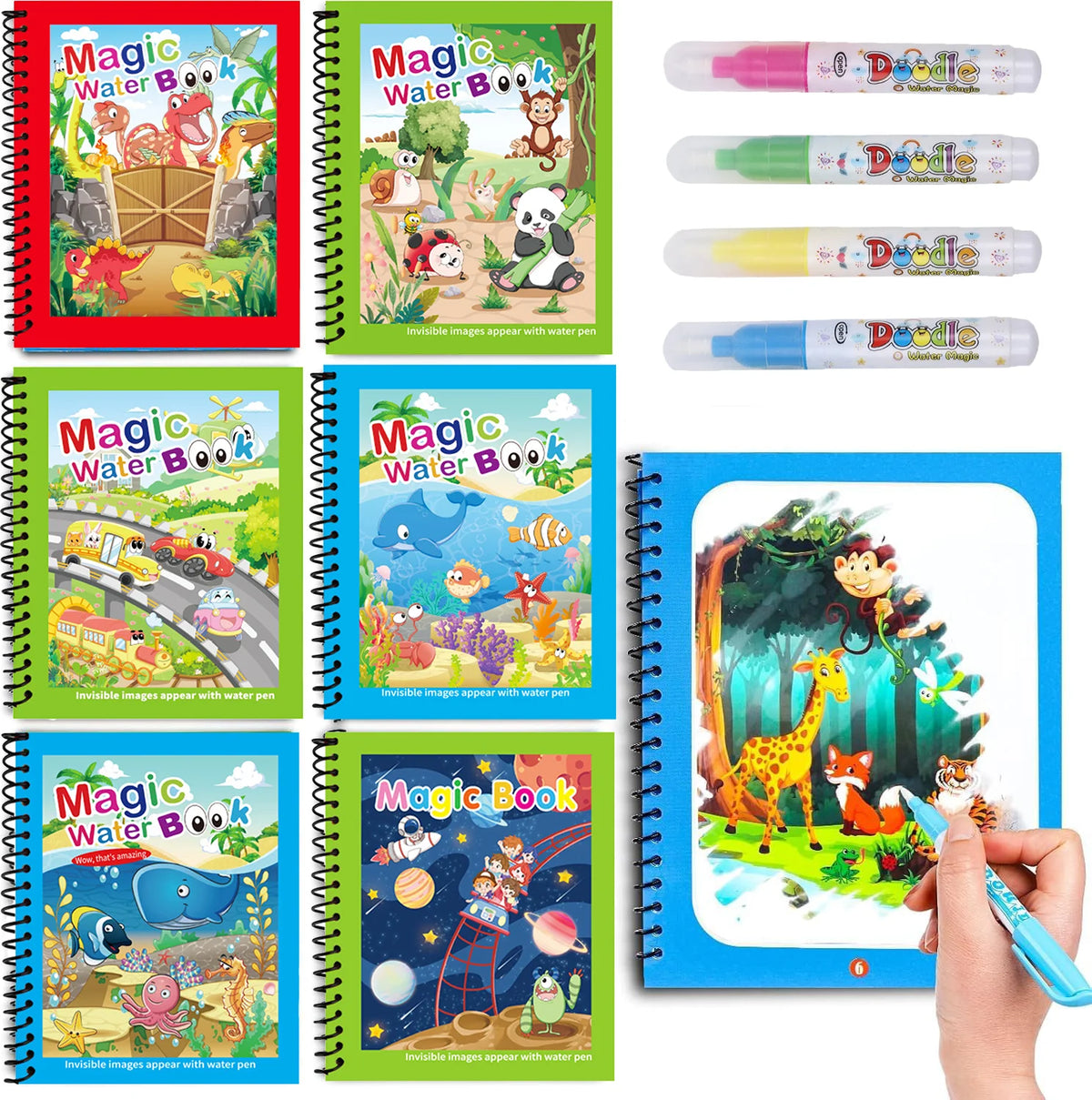 1pc Reusable Water Drawing Book Magic Water Book Mess-Free Magic Painting Pad with Refillable Water Pen Learning  Education Toy