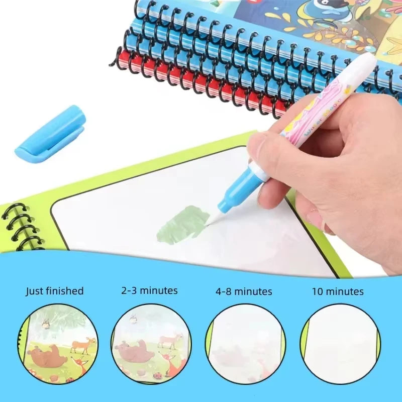 Reusable Water Drawing Book Cartoon Children Magic Book Graffiti Coloring Water Picture Book With Pen Learning Education Toy