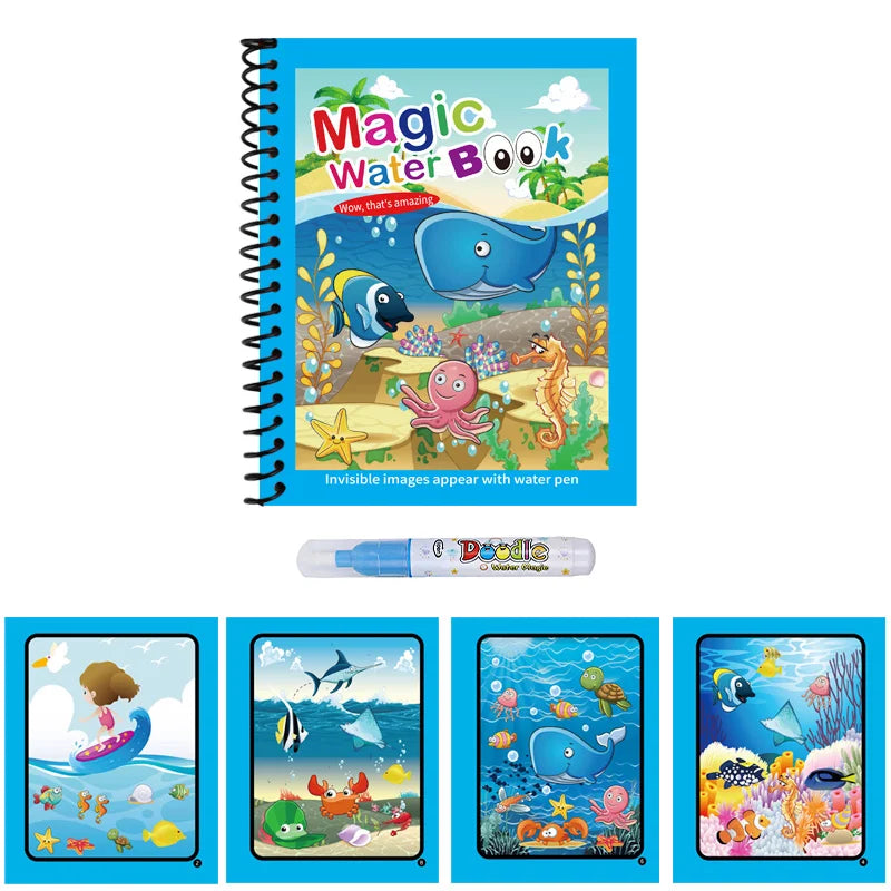 Reusable Water Drawing Book Cartoon Children Magic Book Graffiti Coloring Water Picture Book With Pen Learning Education Toy