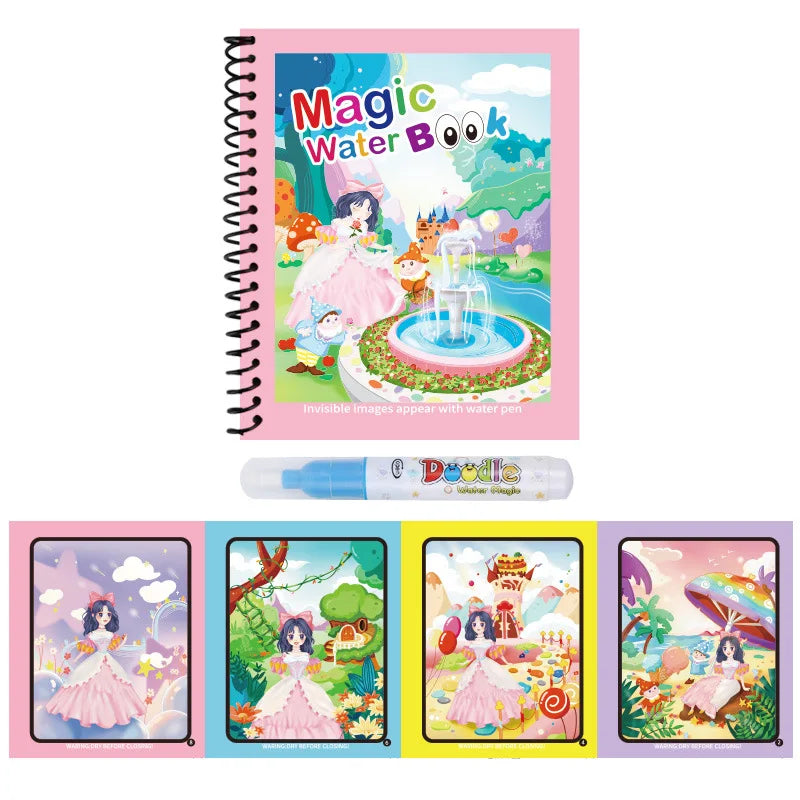 Reusable Water Drawing Book Cartoon Children Magic Book Graffiti Coloring Water Picture Book With Pen Learning Education Toy