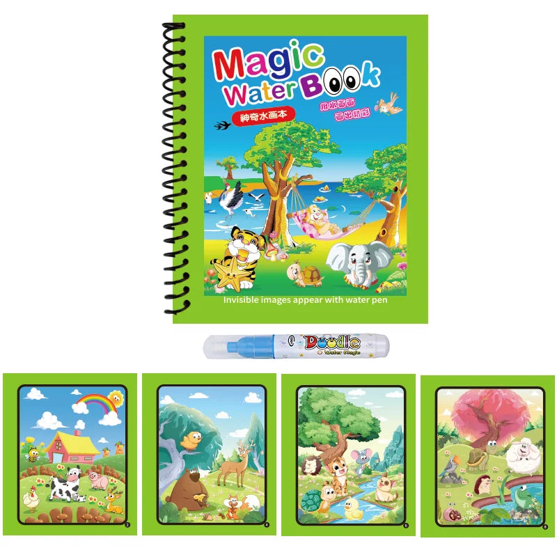 Reusable Water Drawing Book Cartoon Children Magic Book Graffiti Coloring Water Picture Book With Pen Learning Education Toy