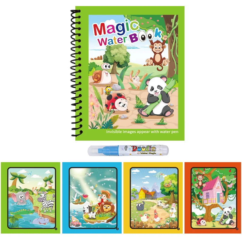 Reusable Water Drawing Book Cartoon Children Magic Book Graffiti Coloring Water Picture Book With Pen Learning Education Toy